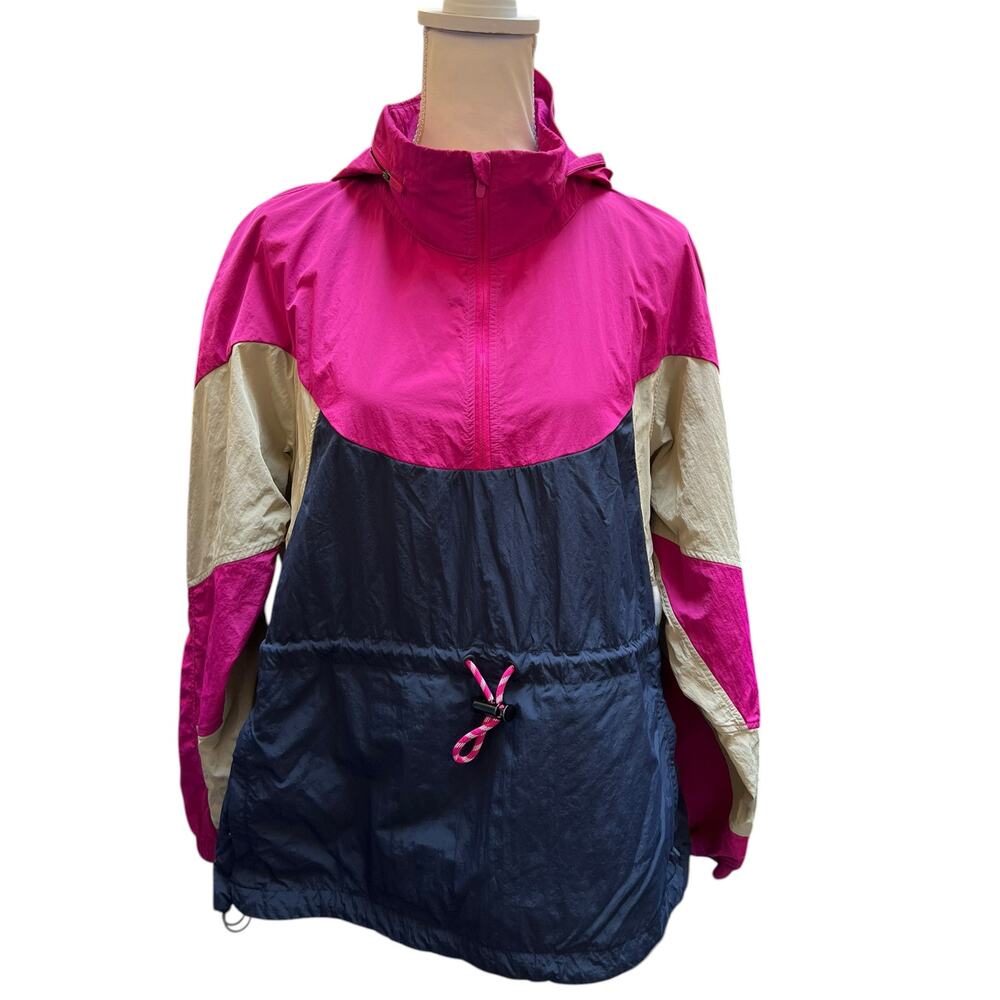 Lululemon Jacket Size 12 Pink Blue Hooded Windbreaker Cinch Waist EUC